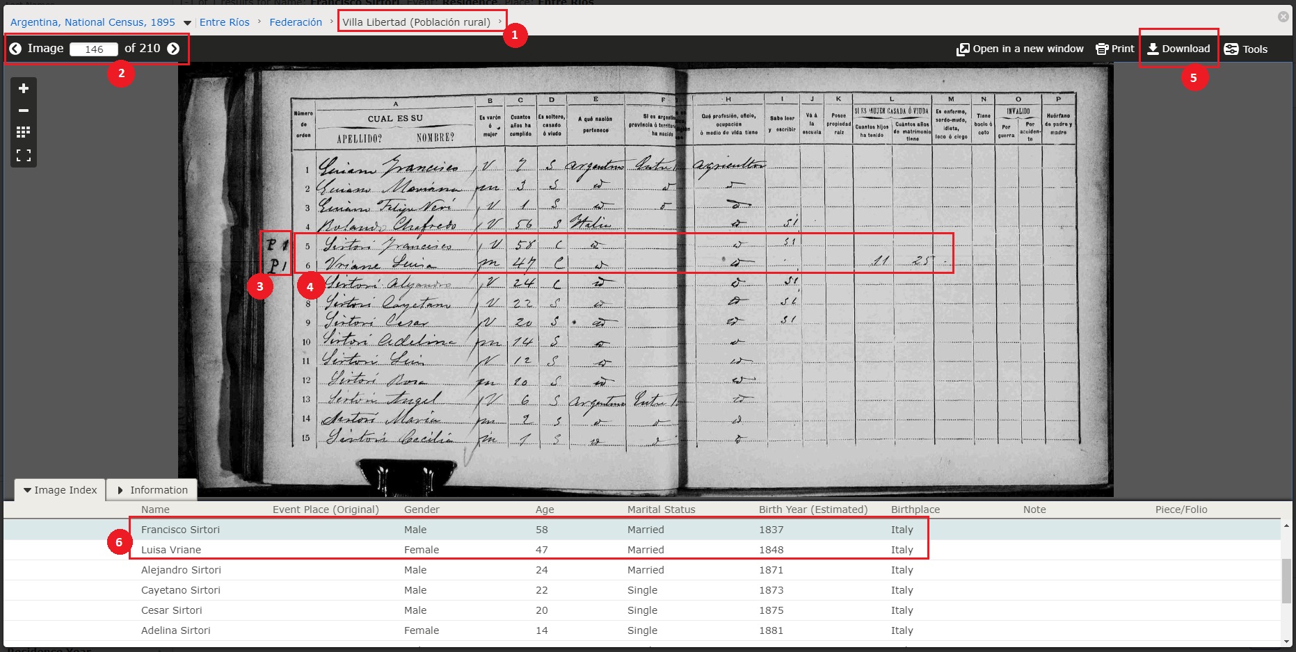 Cómo consultar el Censo Argentino de 1895 - Paso 5